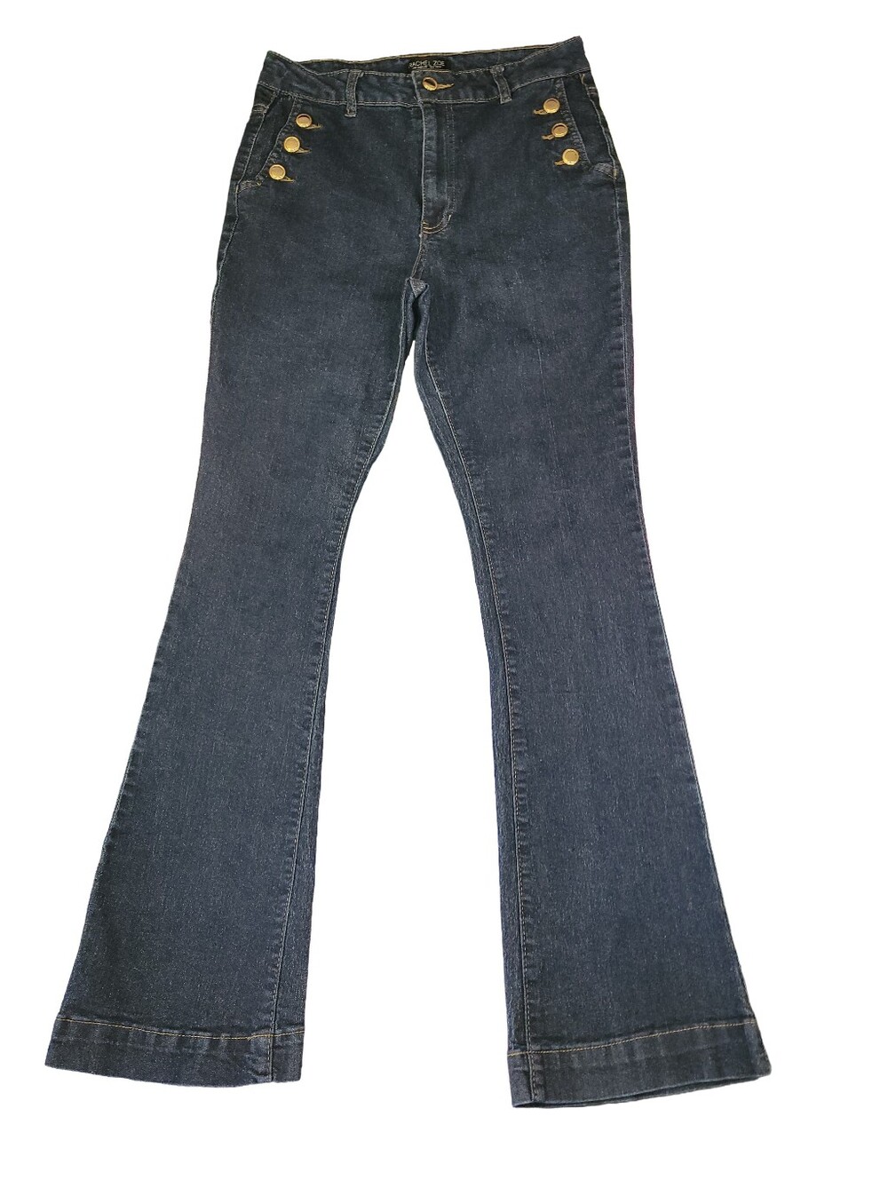 Rachel Zoe Sailor Flare Jeans Dark Wash Gold Button Pocket Detail Size 6